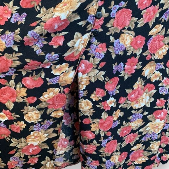 Vintage 90s Maxi Skirt Dark Floral Black Pink Cottagecore Button Down XL - Picture 3 of 9